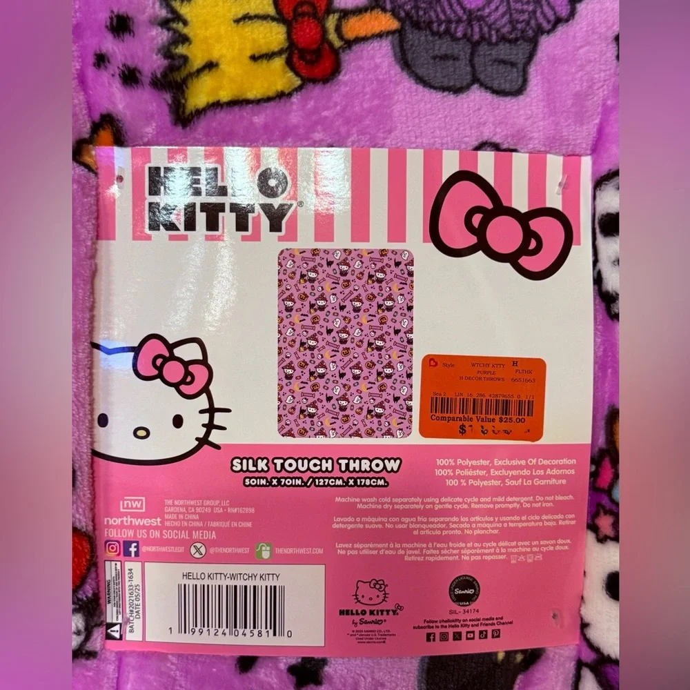 HELLO KITTY Halloween Plush Throw Blanket